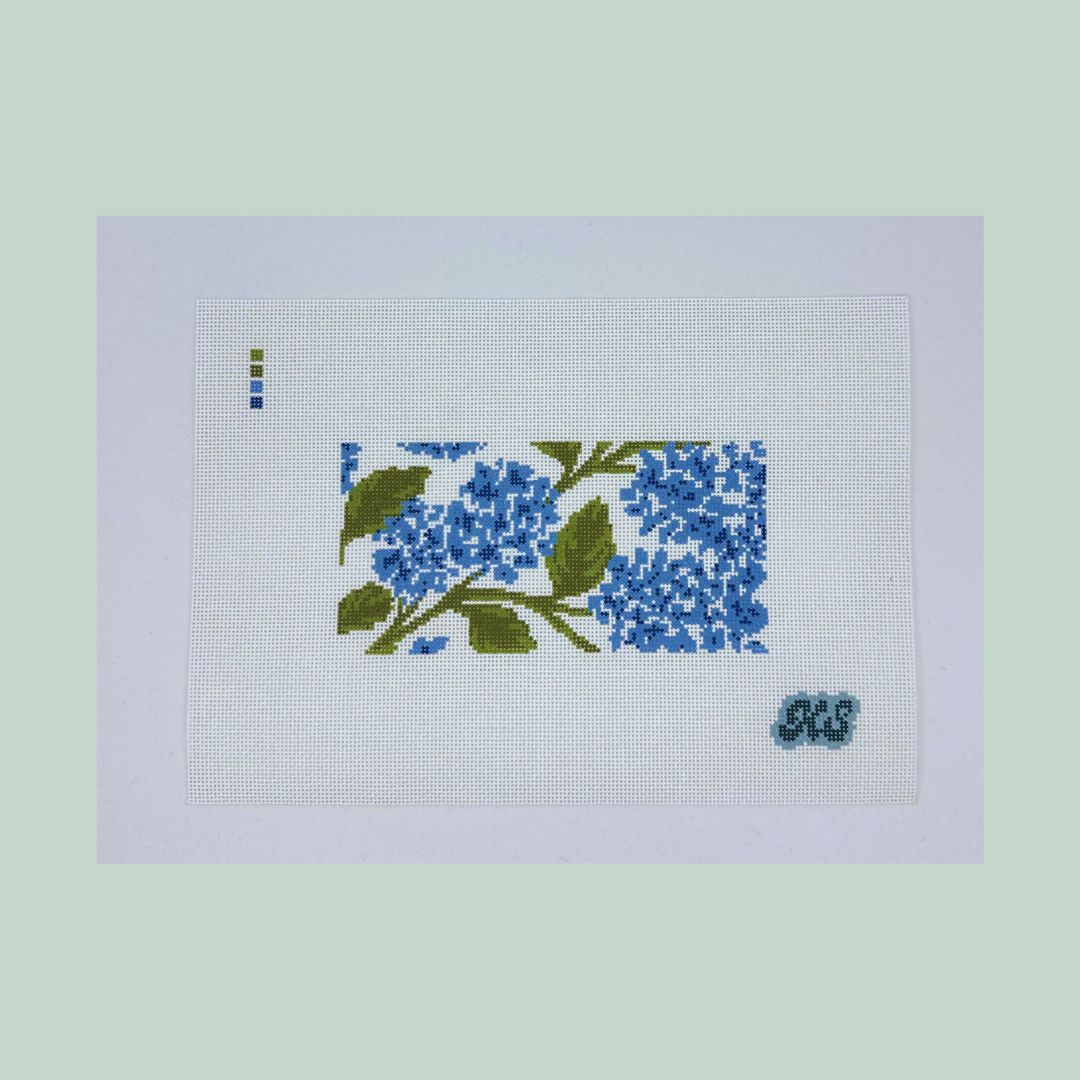 blue hydrangeas hand-painted needlepoint canvas