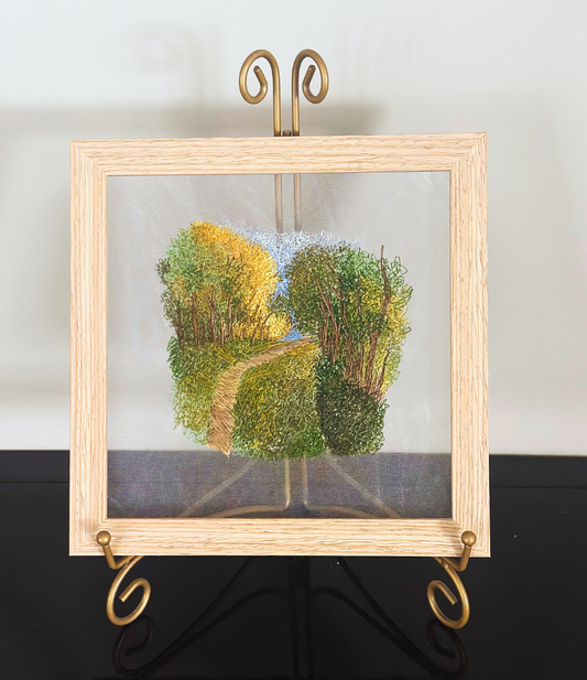 floating embroidery art | walk in the woods | hand-stitched