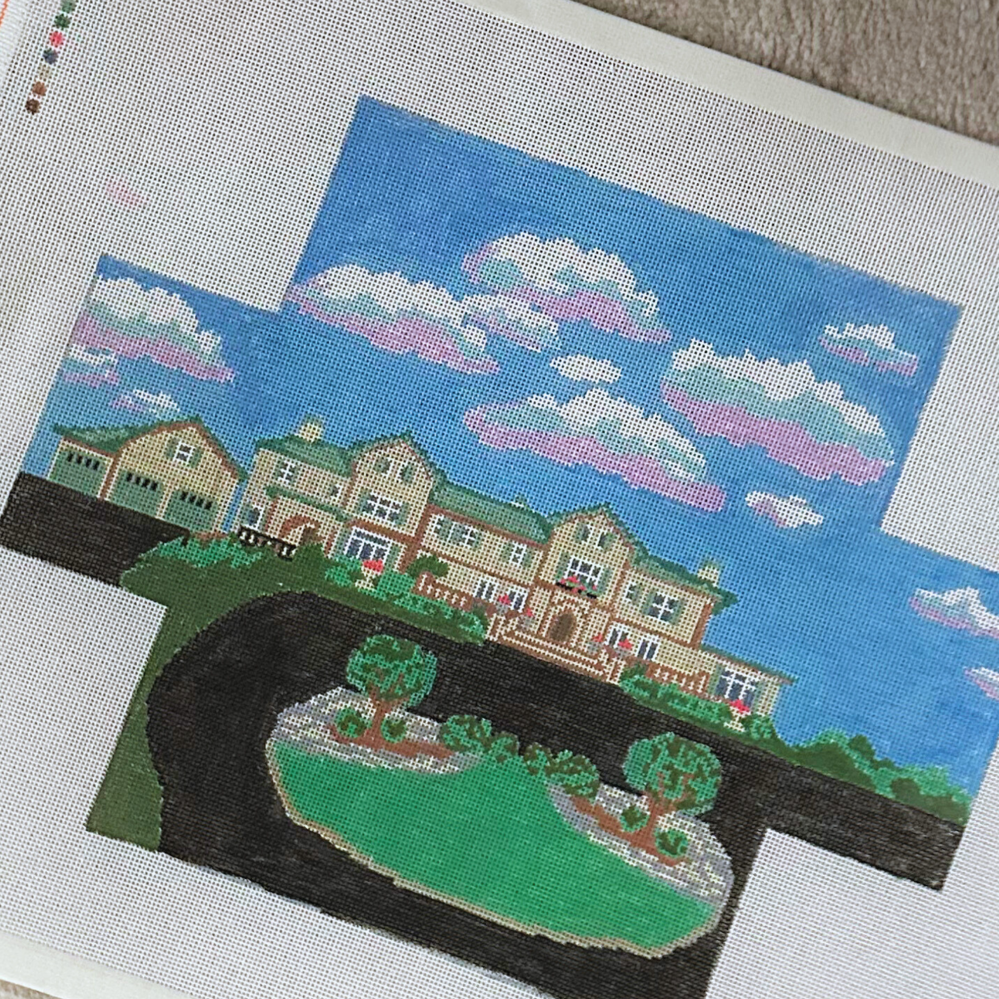 custom hand-painted needlepoint house portrait canvases